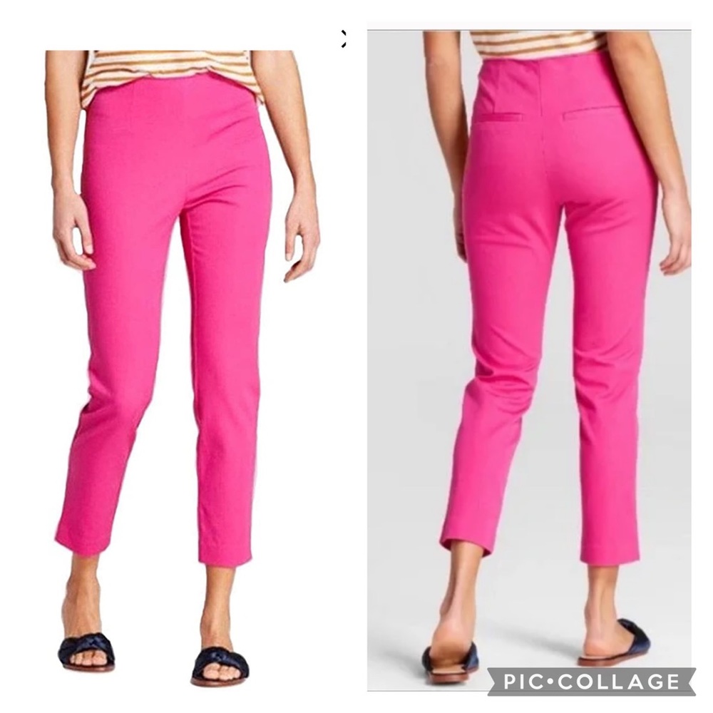 A New Day Hot Pink Flat Front Ankle Crop Cotton with Stretch Pants Size 12